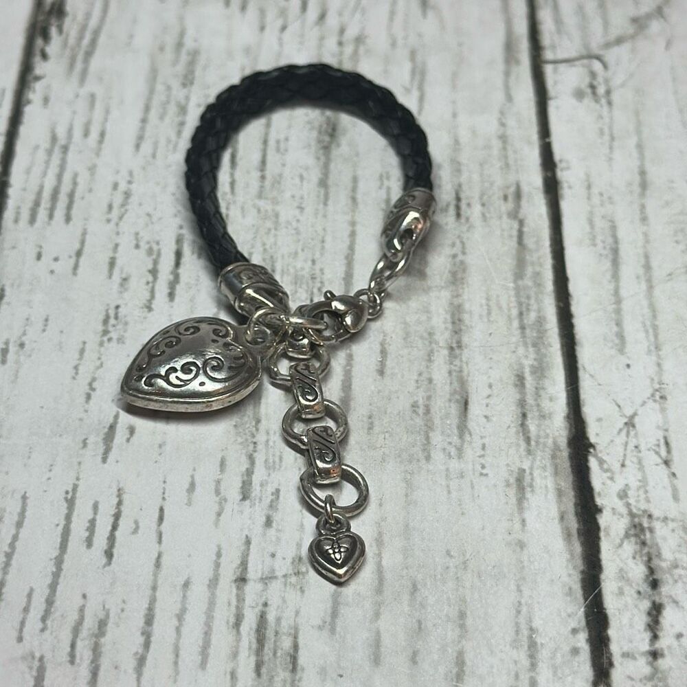 Brighton Baja Black Leather Add Charm/Beads Bracelet‎ Black Leather Heart